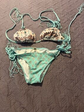 Roxy Mint and Cream Printed String Bikini Set